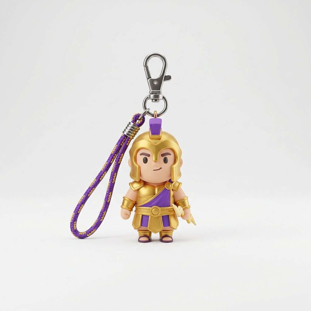 Gates of Olympus warrior keychain charm gold and purple